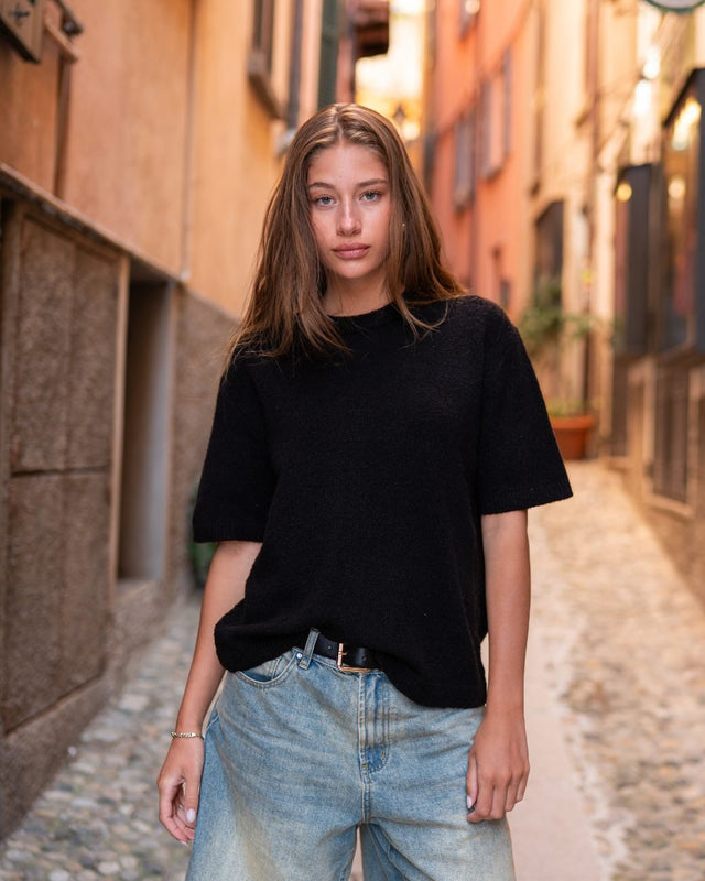 Knitted t-shirt Black | Skagen - clothing.dk