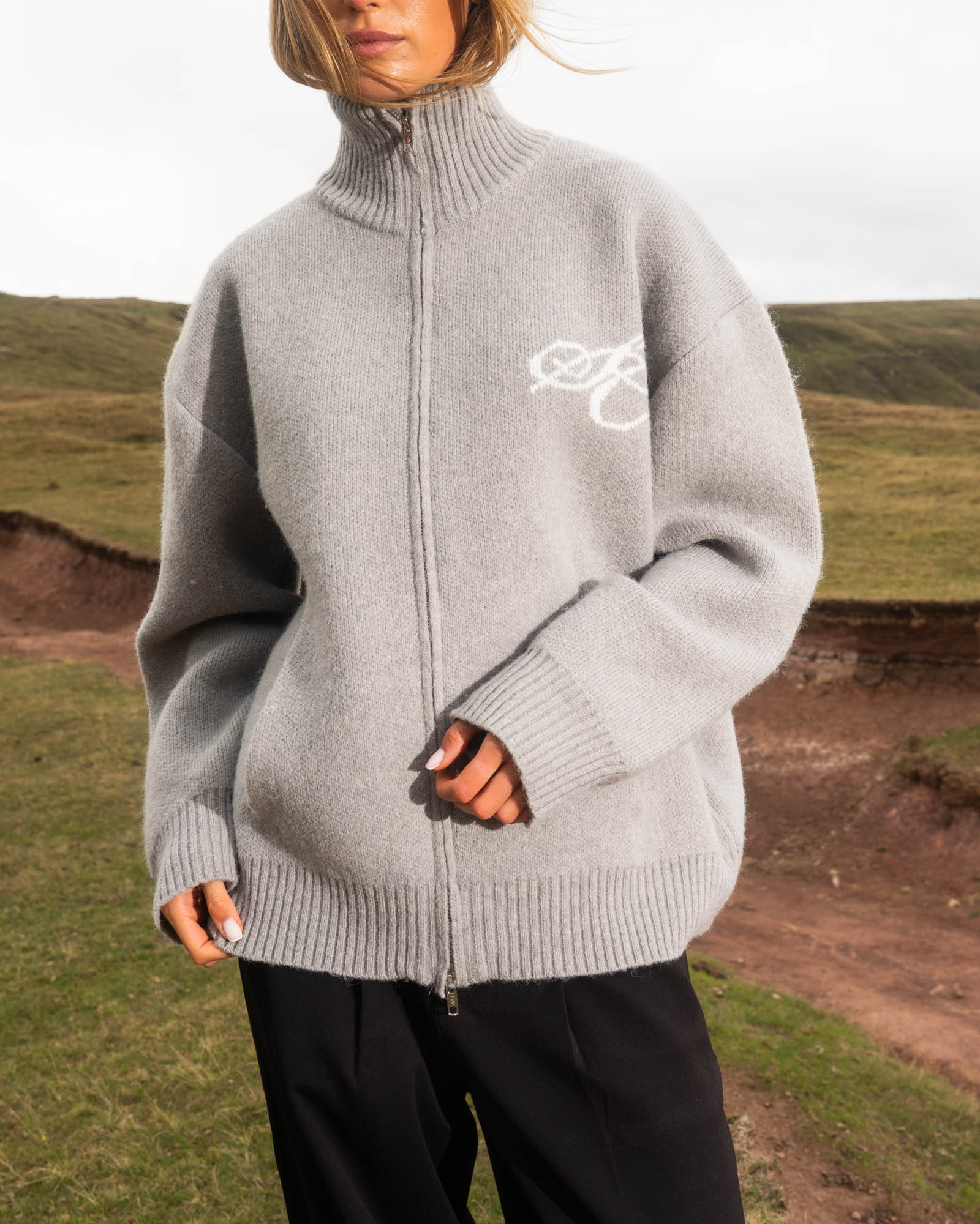 Full-zip Sweater Light grey