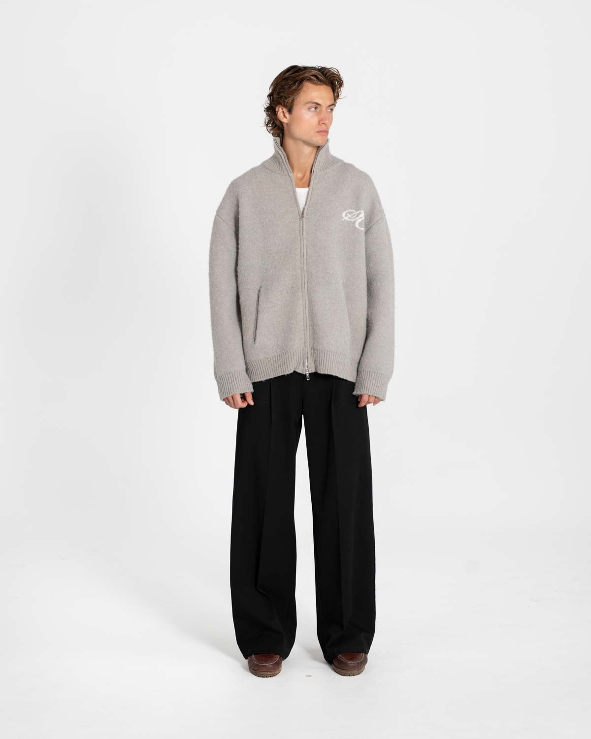 Full-zip Sweater Light grey