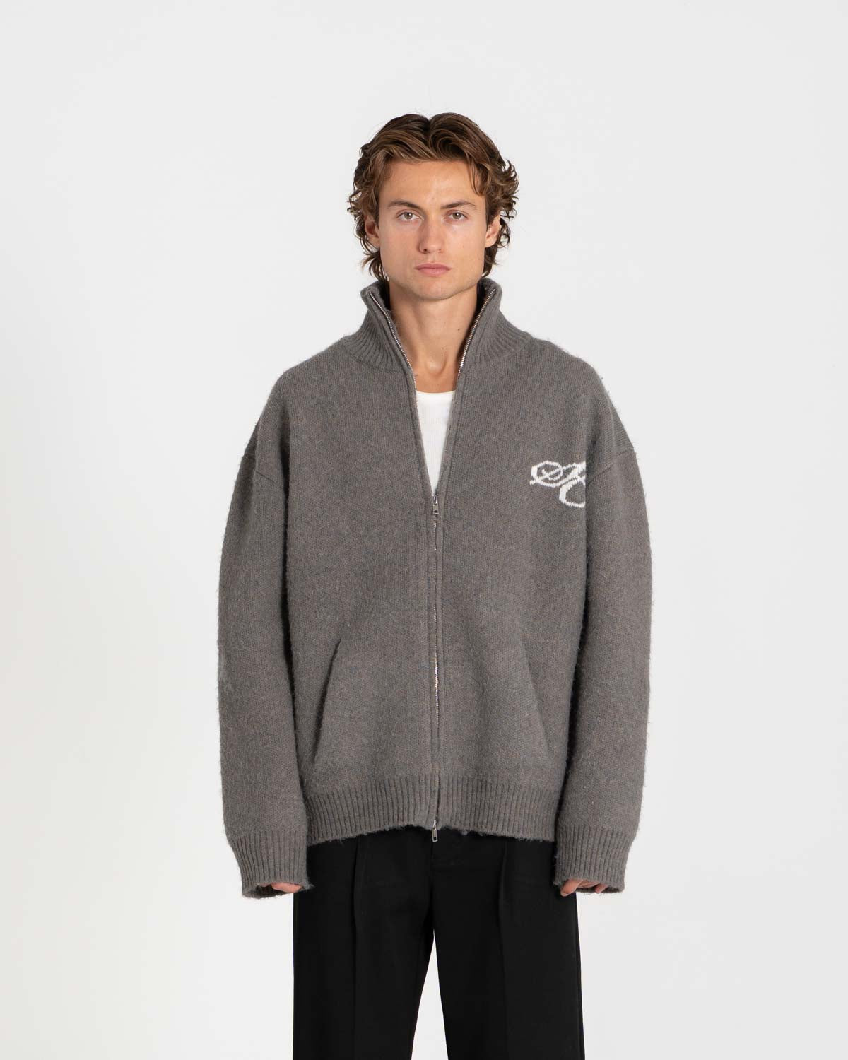 Full-zip sweater dark gray