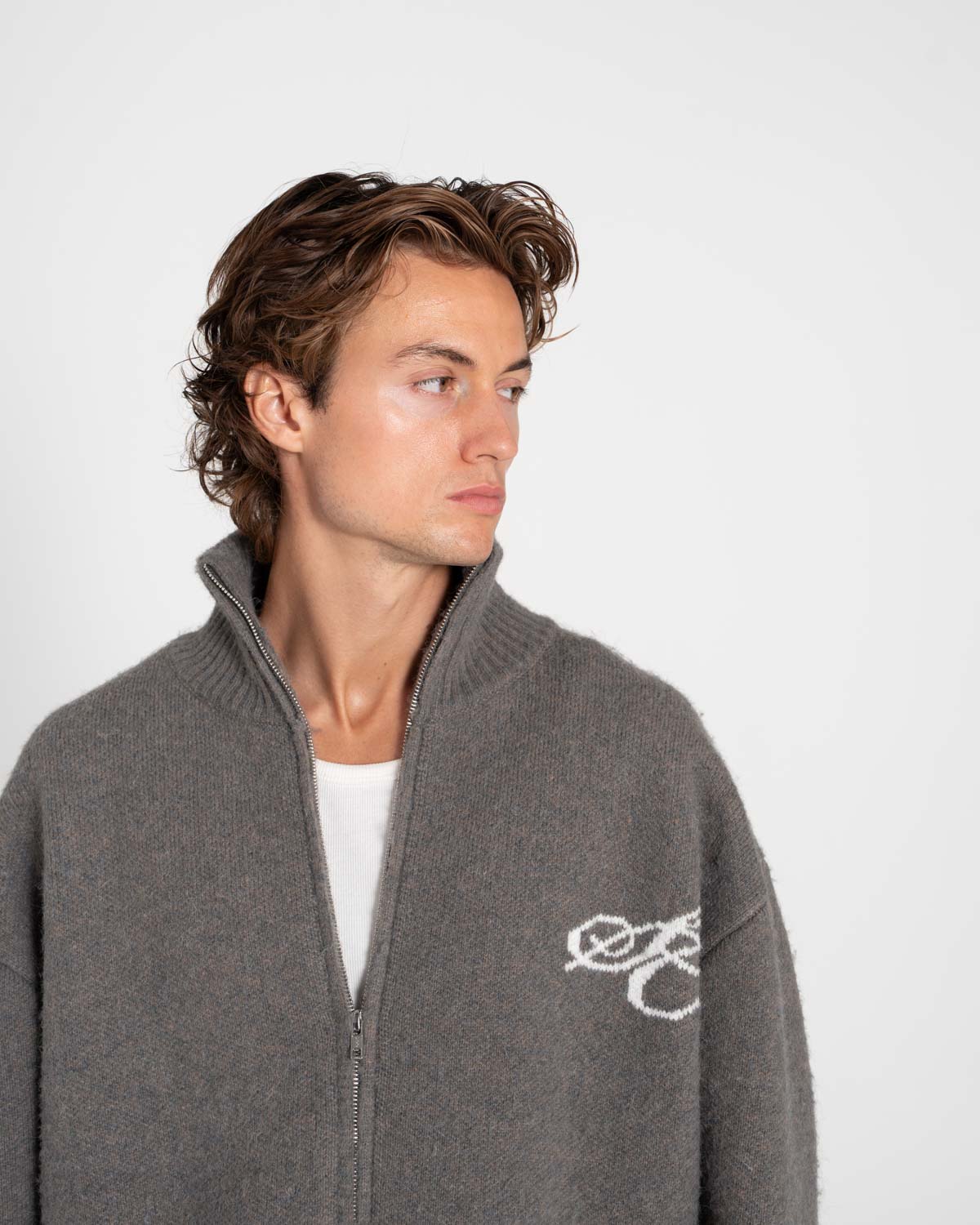 Full-zip sweater dark gray