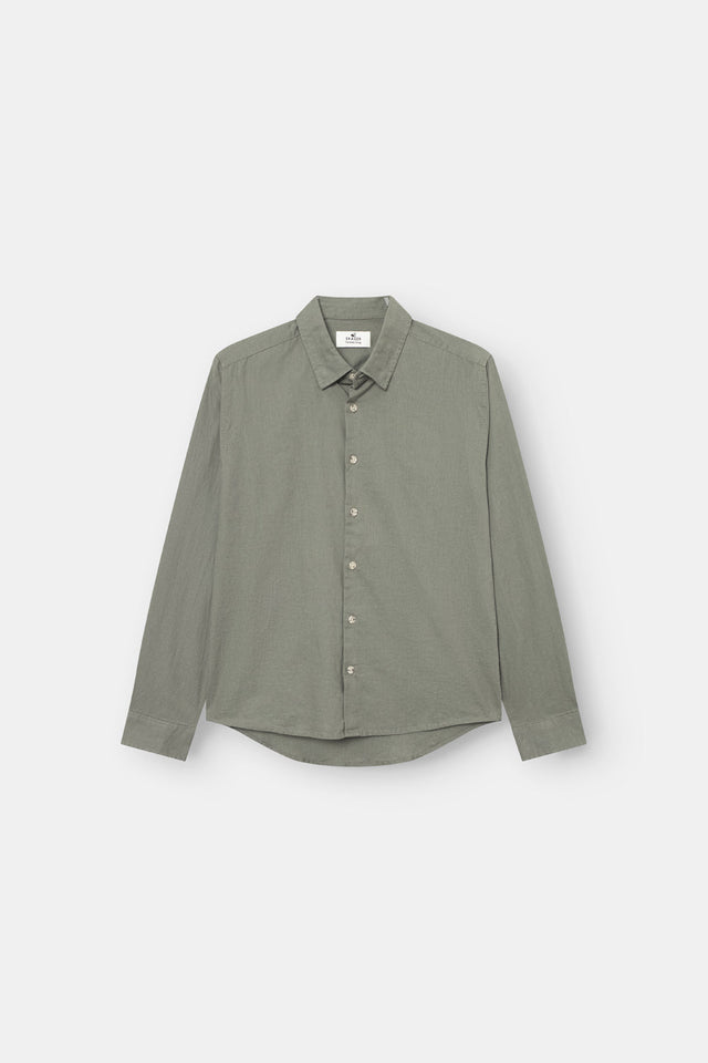 Long Sleeve Linen Shirt Army