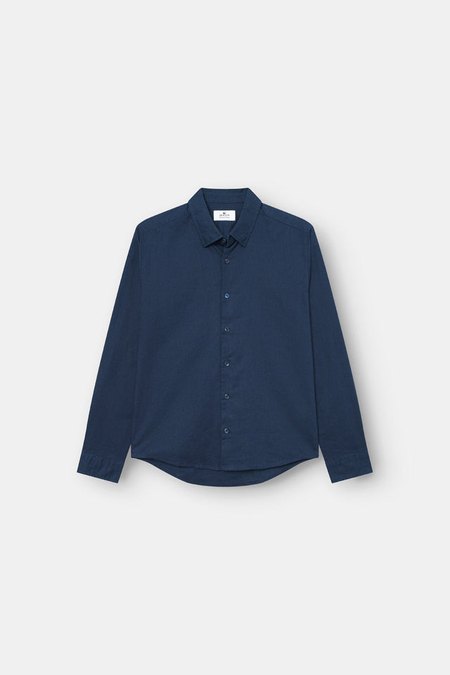 Long Sleeve Linen Shirt Navy