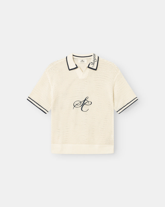 Knitted short -sleeved polo white