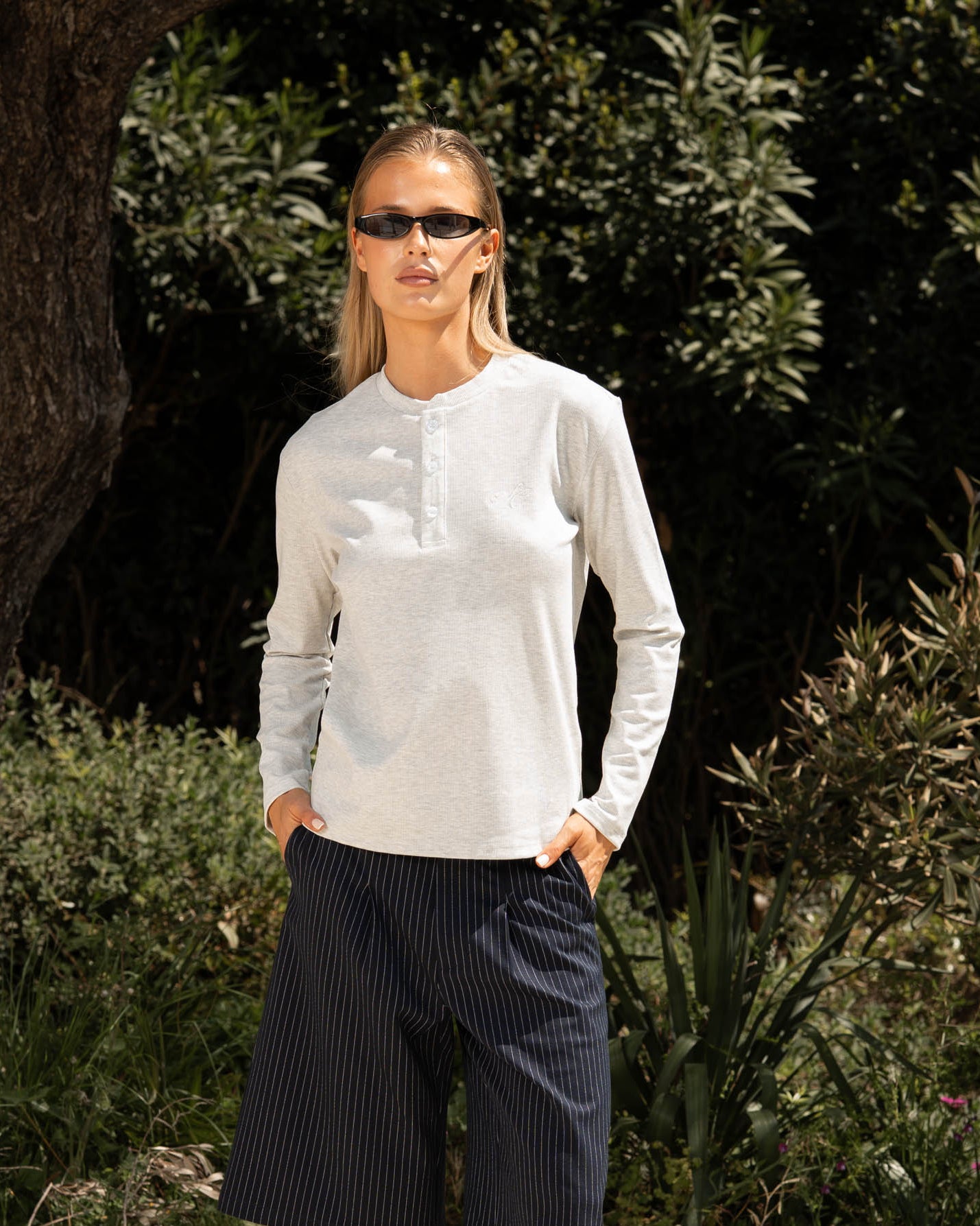 Henley Long Sleeve Heather Grey Dame