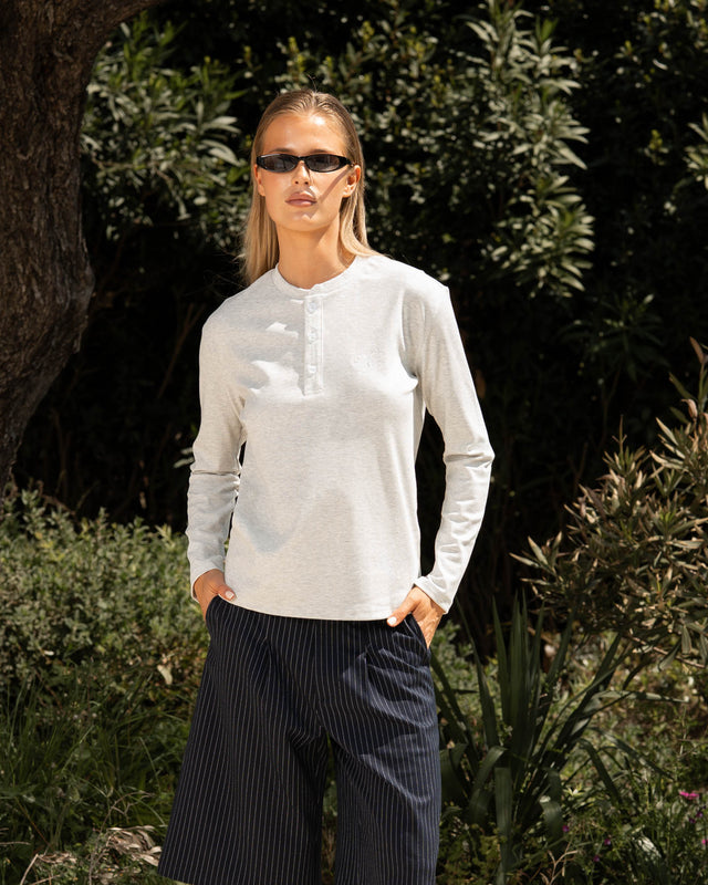 Henley Long Sleeve Heather Grey Dame