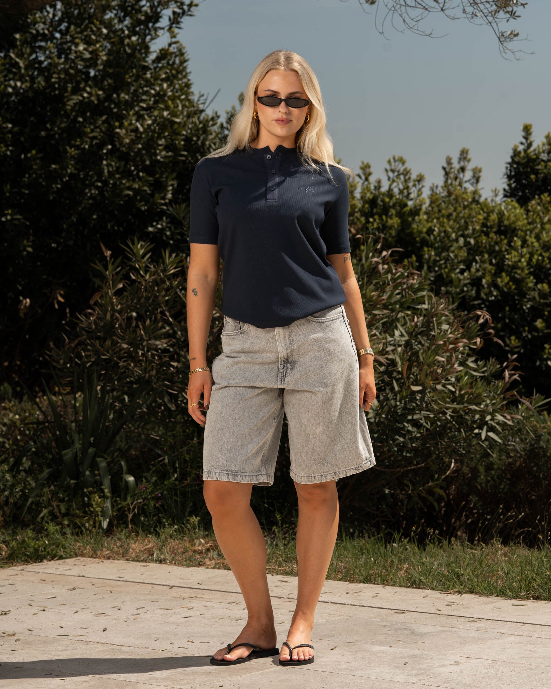 Henley Short Sleeve Navy Dame