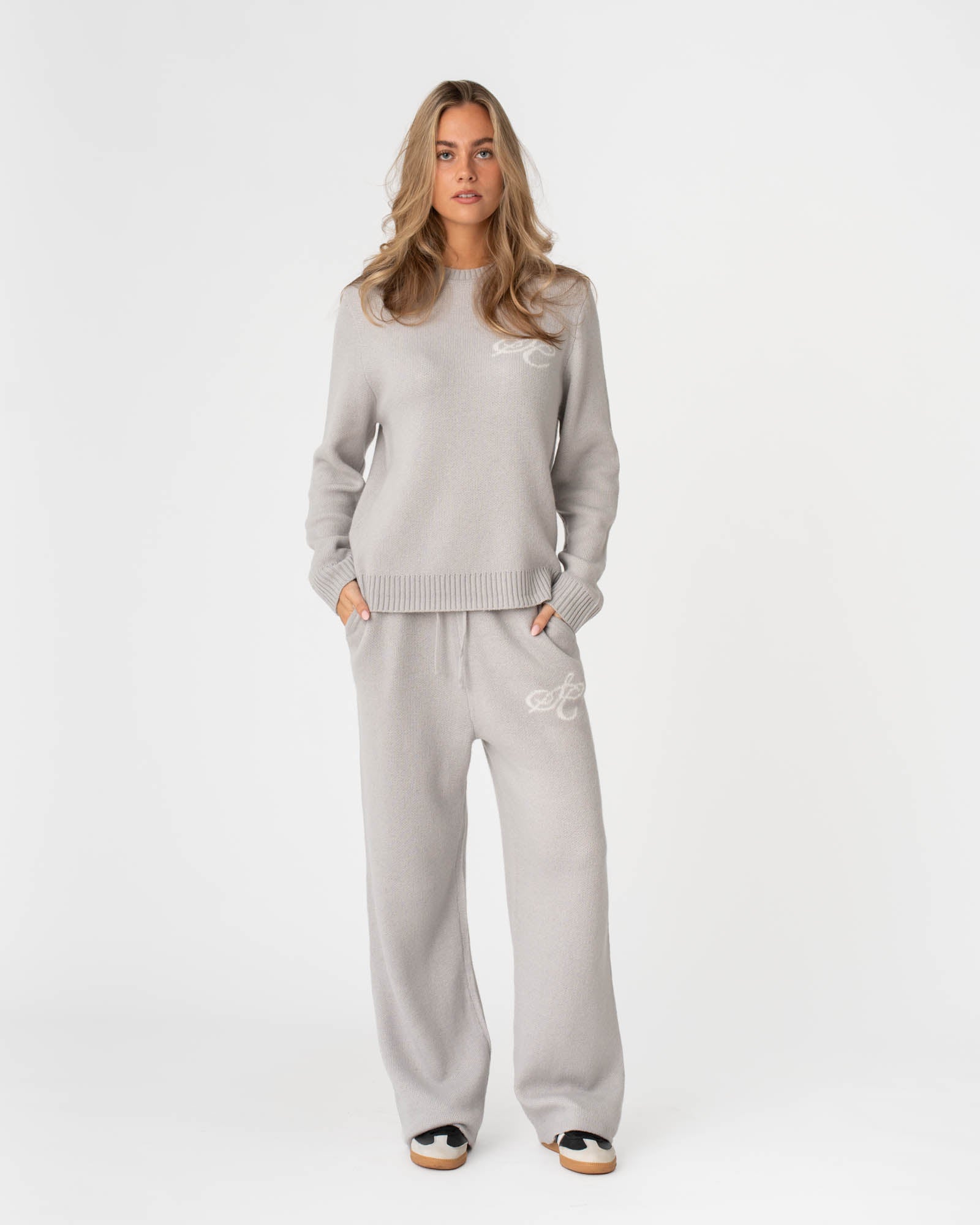 Jacquard Knitted Wool pants light grey