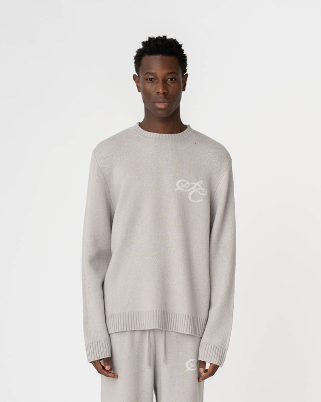 Jacquard Knitted Wool Sweater light grey