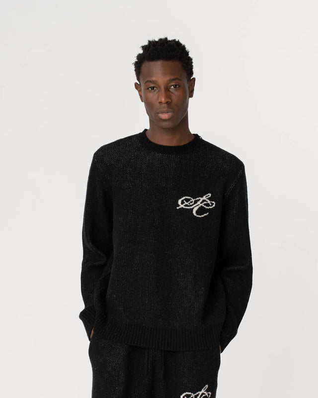Jacquard Knitted Wool Sweater Black