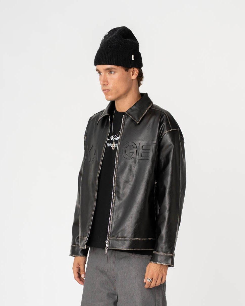 Distressed Leather Jacket Black
