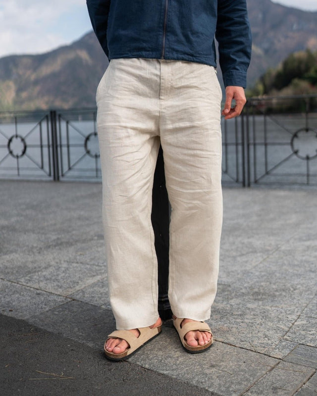 Baggy 100% Linen Pants Beige