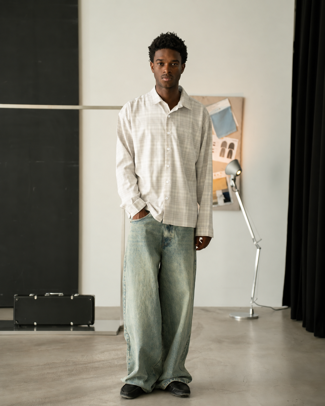 Checked Flannel shirt White