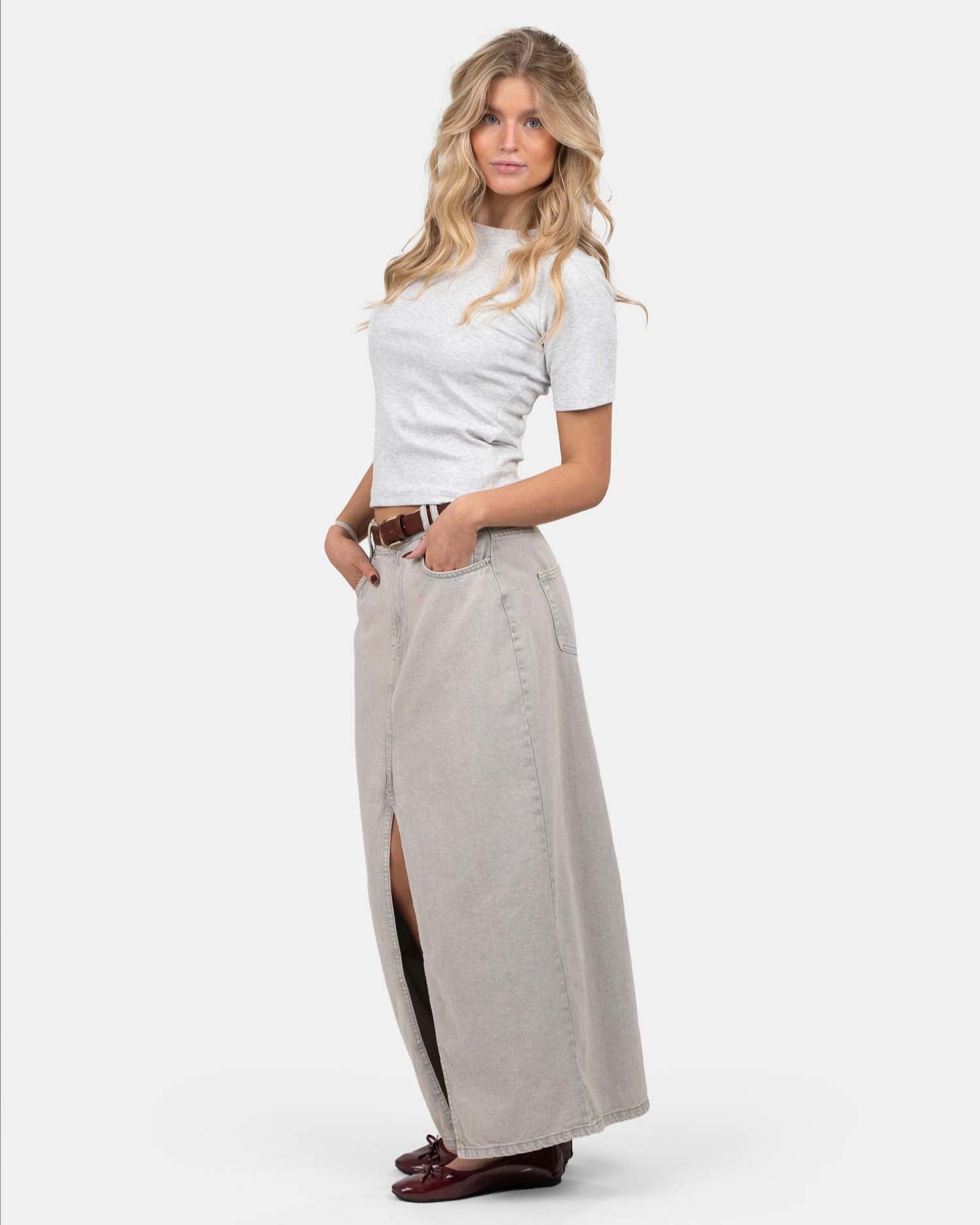 Front Slit Skirt Light Grey | Skagen - clothing.dk