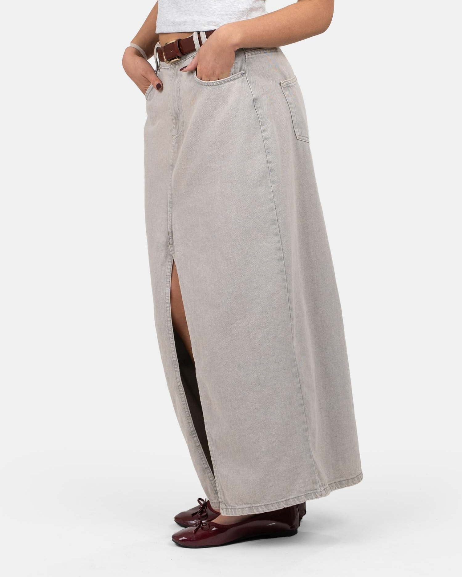 Front Slit Skirt Light Grey | Skagen - clothing.dk