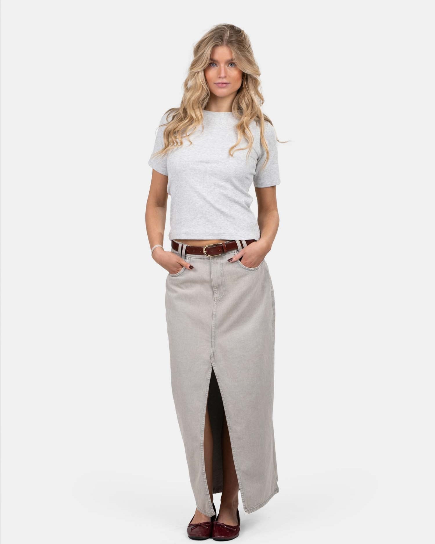 Front Slit Skirt Light Grey | Skagen - clothing.dk