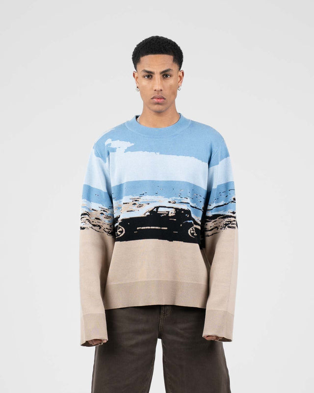 Jaquard Knit Blue Car