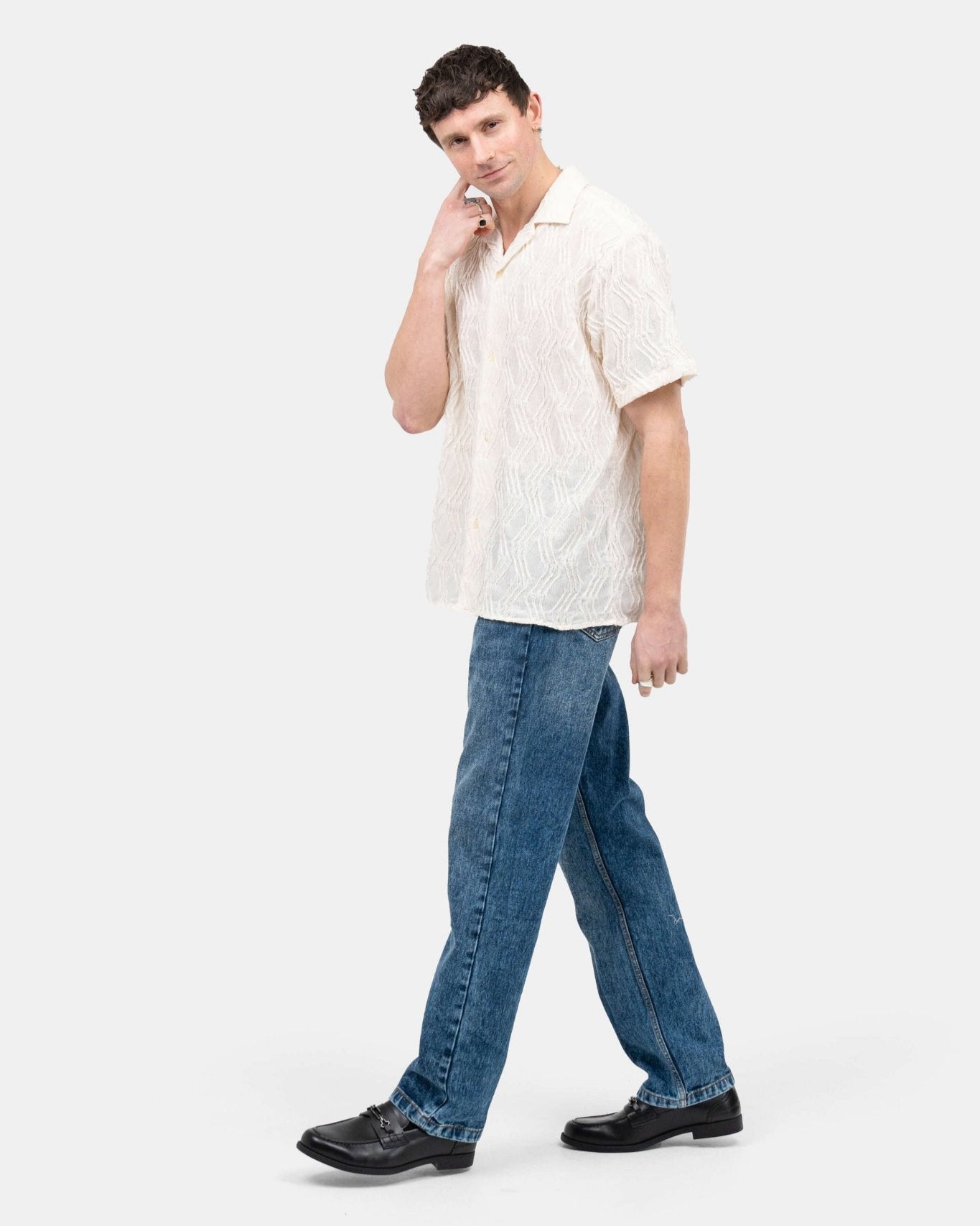 Kortærmet Jacquard Skjorte Cremehvid | Skagen - clothing.dk